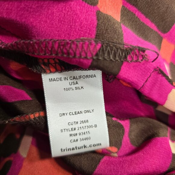 Trina Turk Pink Brown Silk Sleeveless Mod Rectangle Blouse - Picture 9 of 9